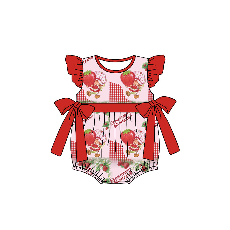 (Custom Design Preorder MOQ 5) Strawberry Shortcake Print Baby Girls Summer Romper