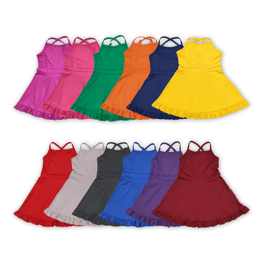 7 Colors Girls Knee Length Shorts 1 Pieces Yoga Dress