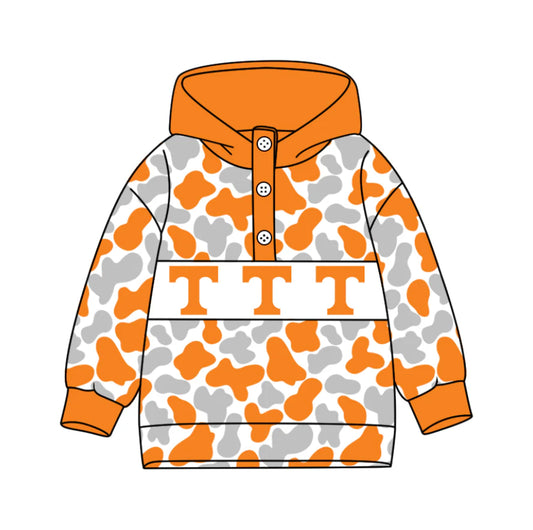 (Custom Design Preorder MOQ 5) Team's Tennessee Camo Print Kids Long Sleeve Buttons Hoodie Top