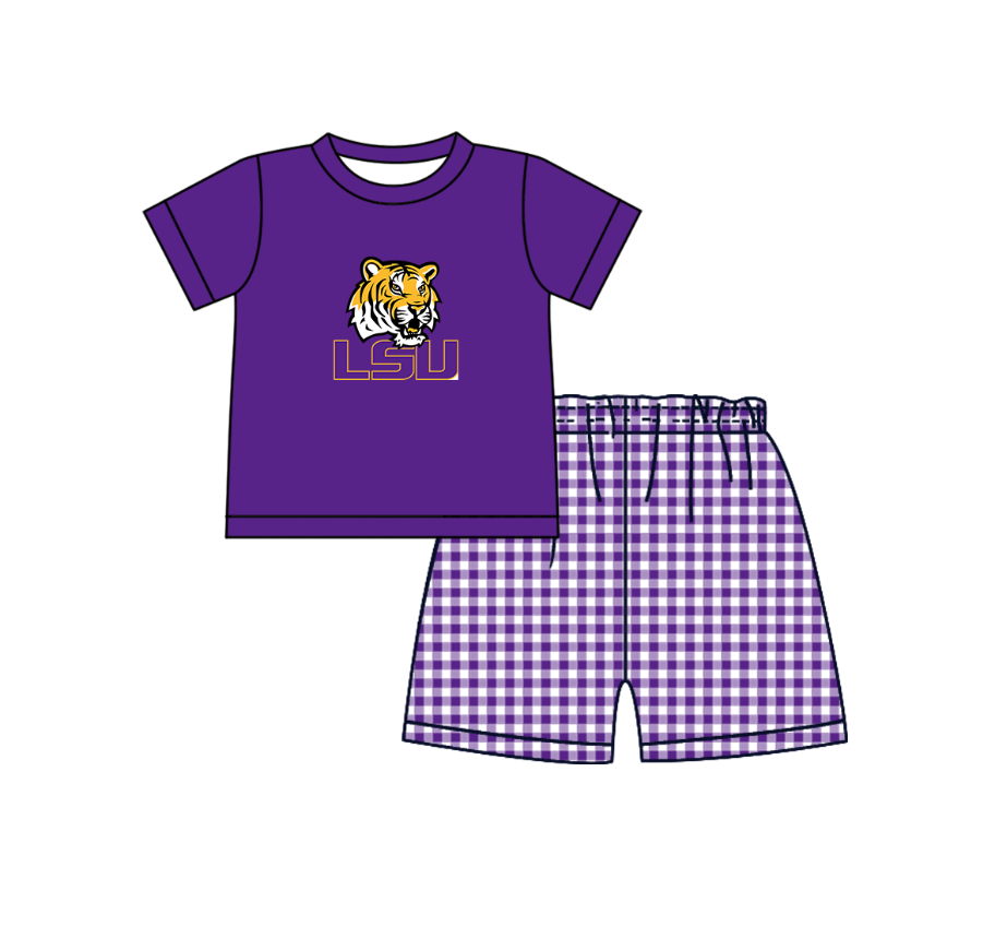 (Custom Design Preorder MOQ 5 Each Item) Team's LSU Tigers Print Kids Summer Matching Clothes Sibling Wear