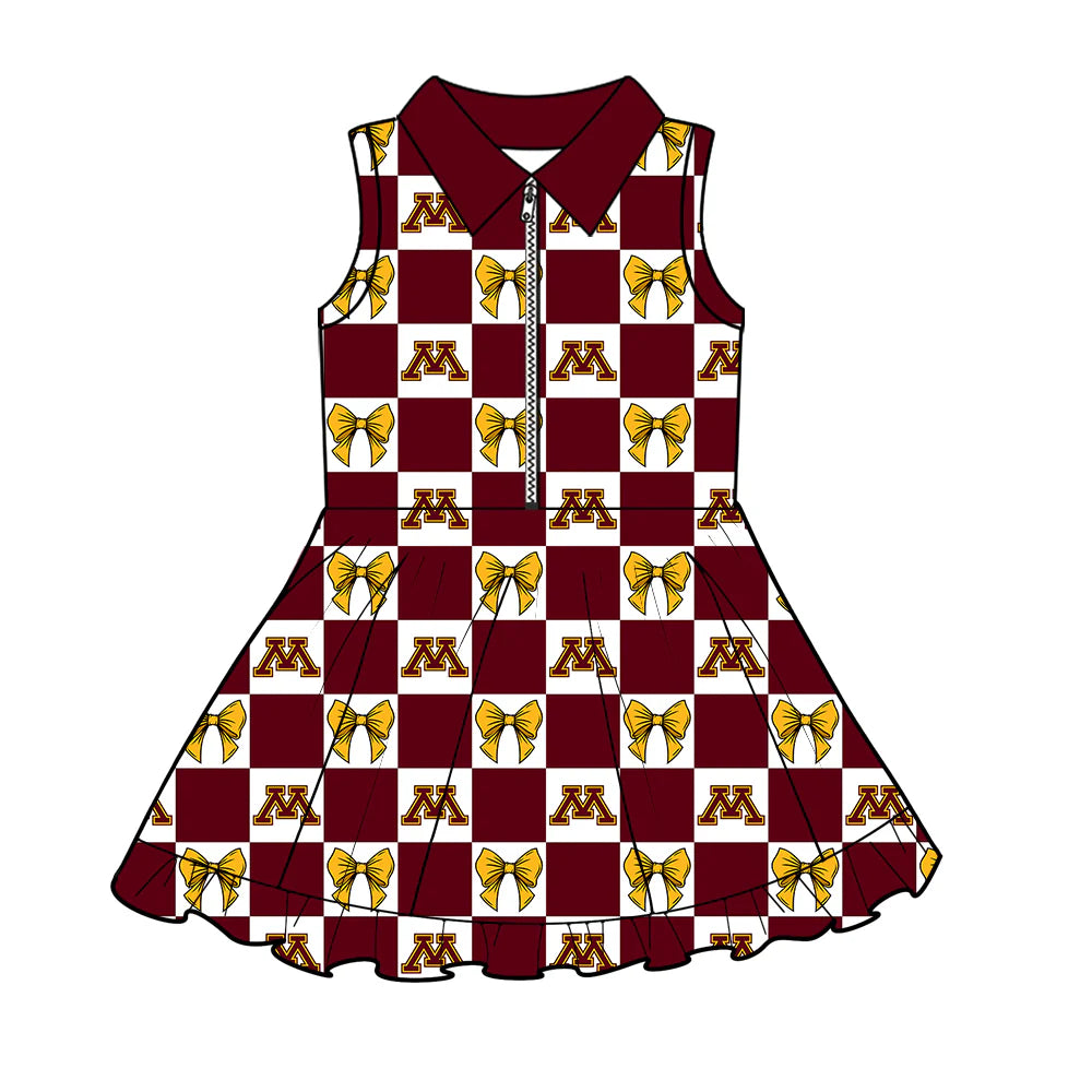 (Custom Design Preorder MOQ 5 Each Color) Team's Minnesota Bows Plaid Print Girls Summer Clothes Sisters Matching Wear