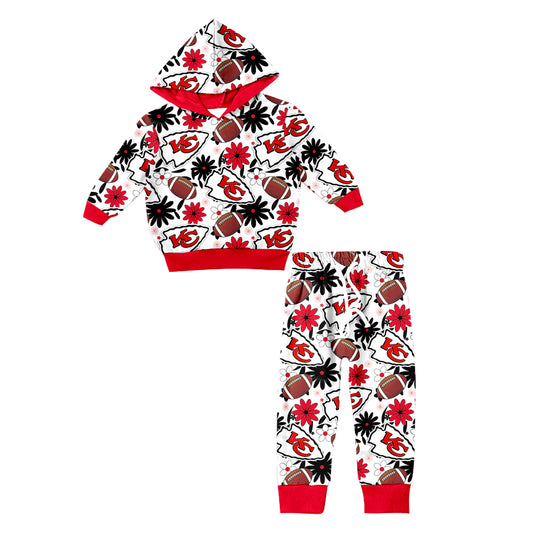 (Custom Design Preorder MOQ 5) Team's KC Flowers Print Pockets Pants Girls Fall Hoodie Clothes Set