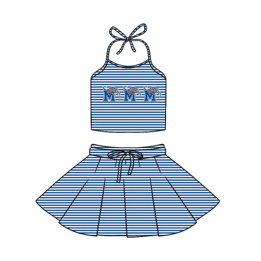 (Custom Design Preorder MOQ 5)  Team's Memphis Tigers Stripes Halter Top Skirts Girls Summer Clothes Set