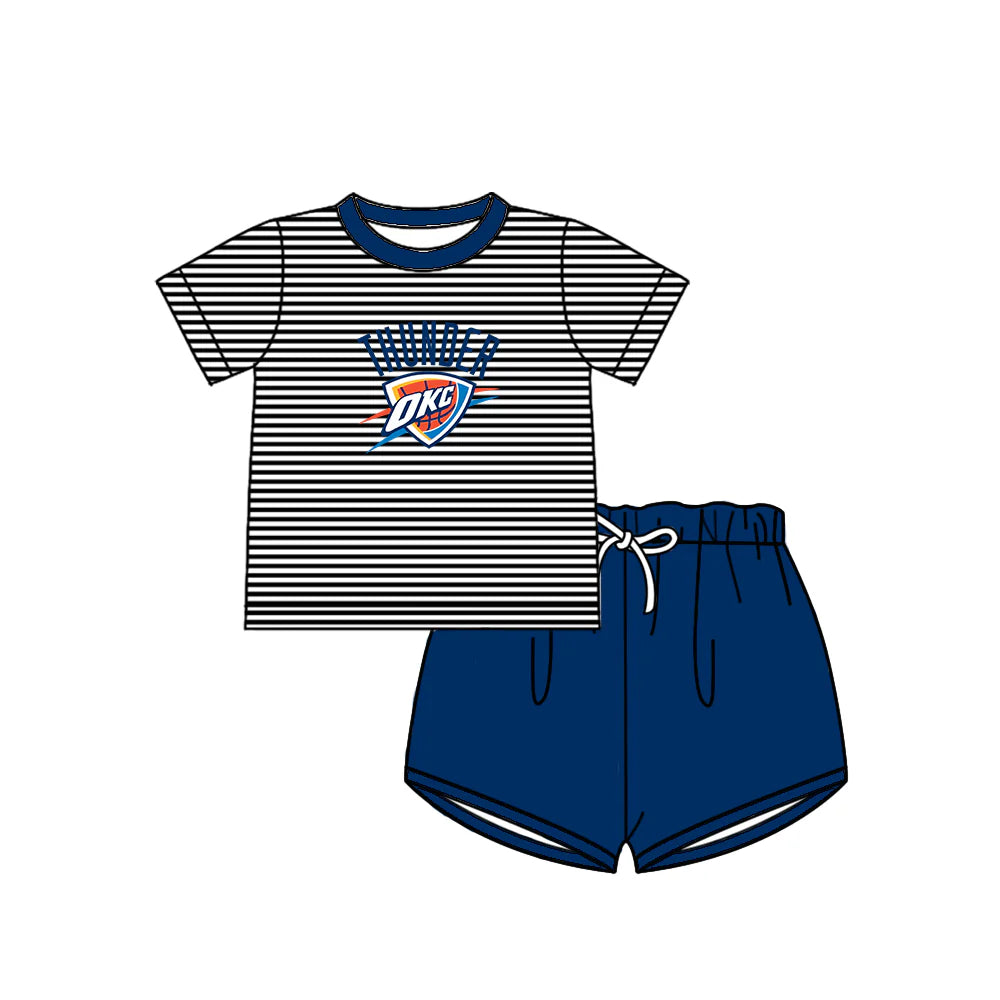 (Custom Design Preorder MOQ 5)  Team's THUNDER Top Navy Shorts Boys Summer Clothes Set