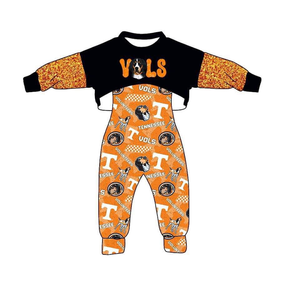 (Custom Design MOQ 5) Yellow Football Team's Girls Jumpsuits Clothes Set