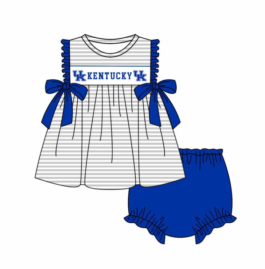(Custom Design Preorder MOQ 5 Each Design) Team's Kentucky Print Kids Summer Matching Clothes Sibling Wear