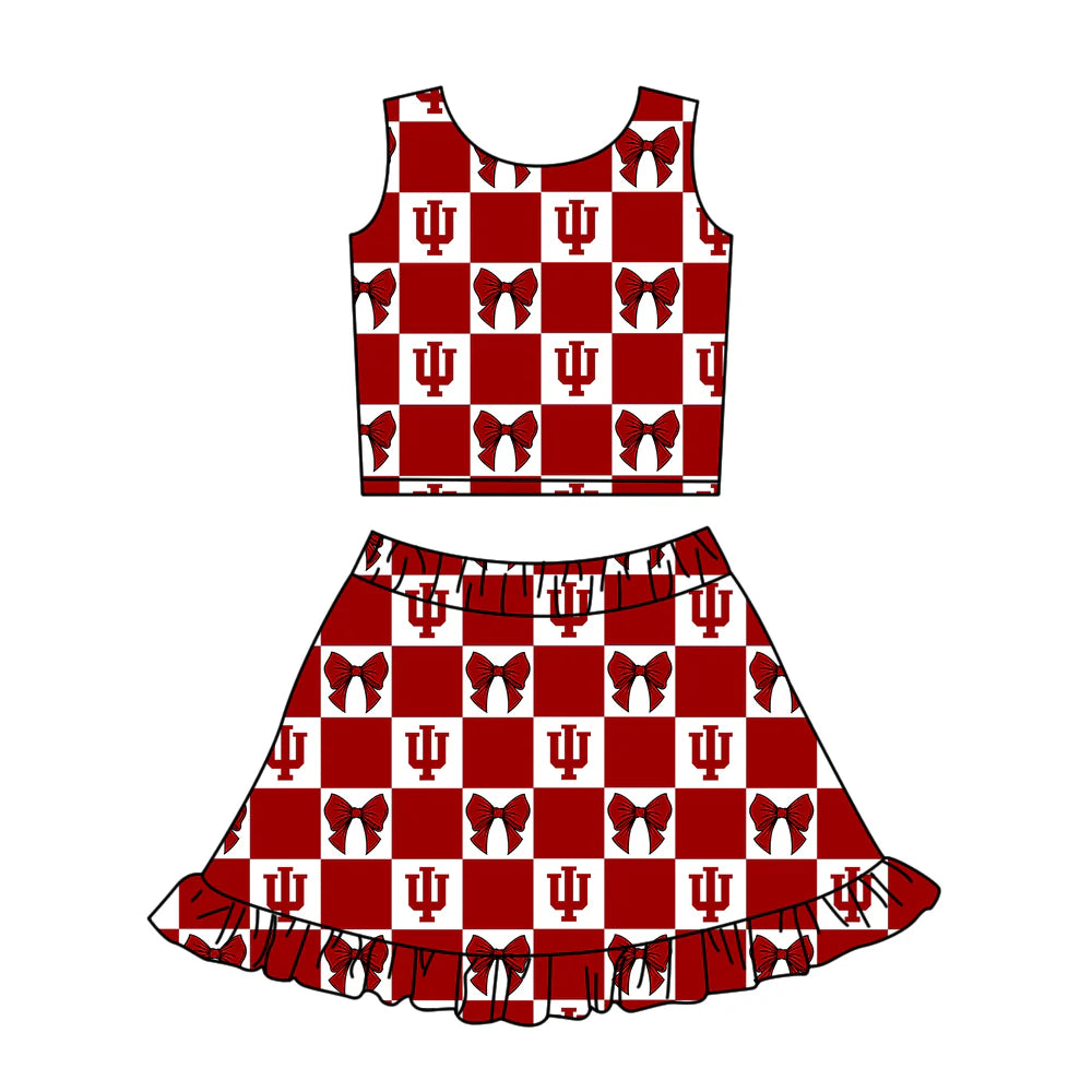 (Custom Design Preorder MOQ 5 Each Color) Team's Indiana Bows Plaid Print Girls Summer Clothes Sisters Matching Wear