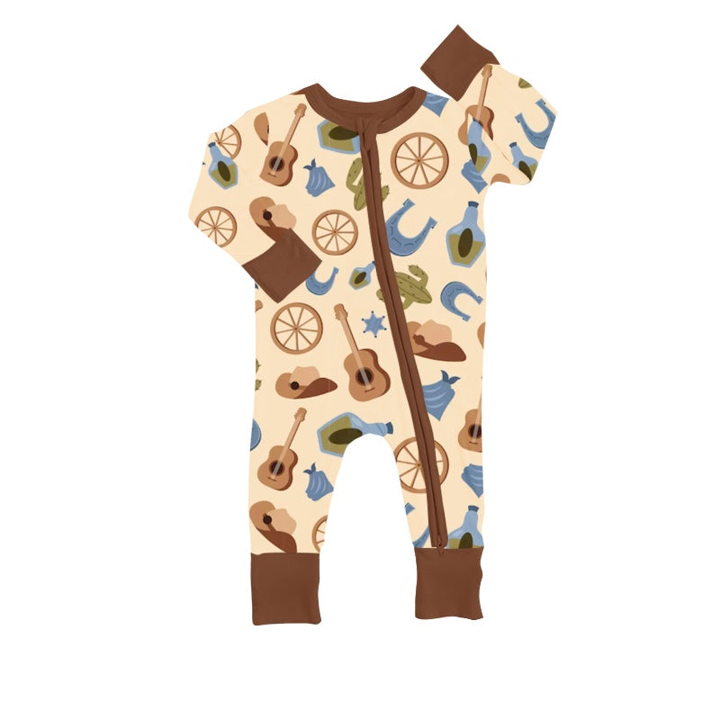 (Custom Design Preorder MOQ 5) NO.12 Western Print Baby Zip Romper