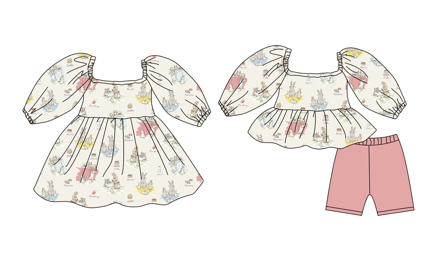 12.9 (Custom Design Preorder MOQ 5 Each Design) Bunny Print Girls Easter Matching Clothes Sisters Wear
