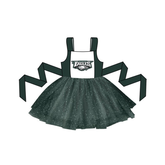 (Custom Design Preorder MOQ 5) Team's EAGLES Print Girls Summer Knee Length Tulle Dress