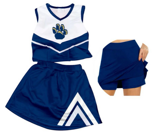 (Custom Design Preorder MOQ 5) Team's MORTON PANTHBRS Paw Navy Print Shorts Skirts Girls Summer Clothes Set