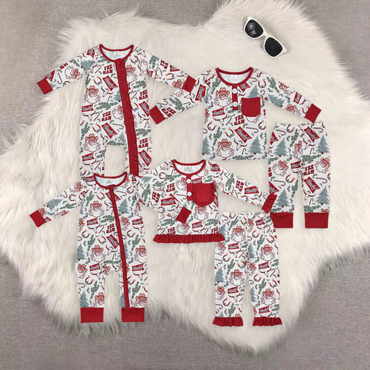 Howdy Santa Print Sibling Christmas Bamboo Pajamas Matching Clothes