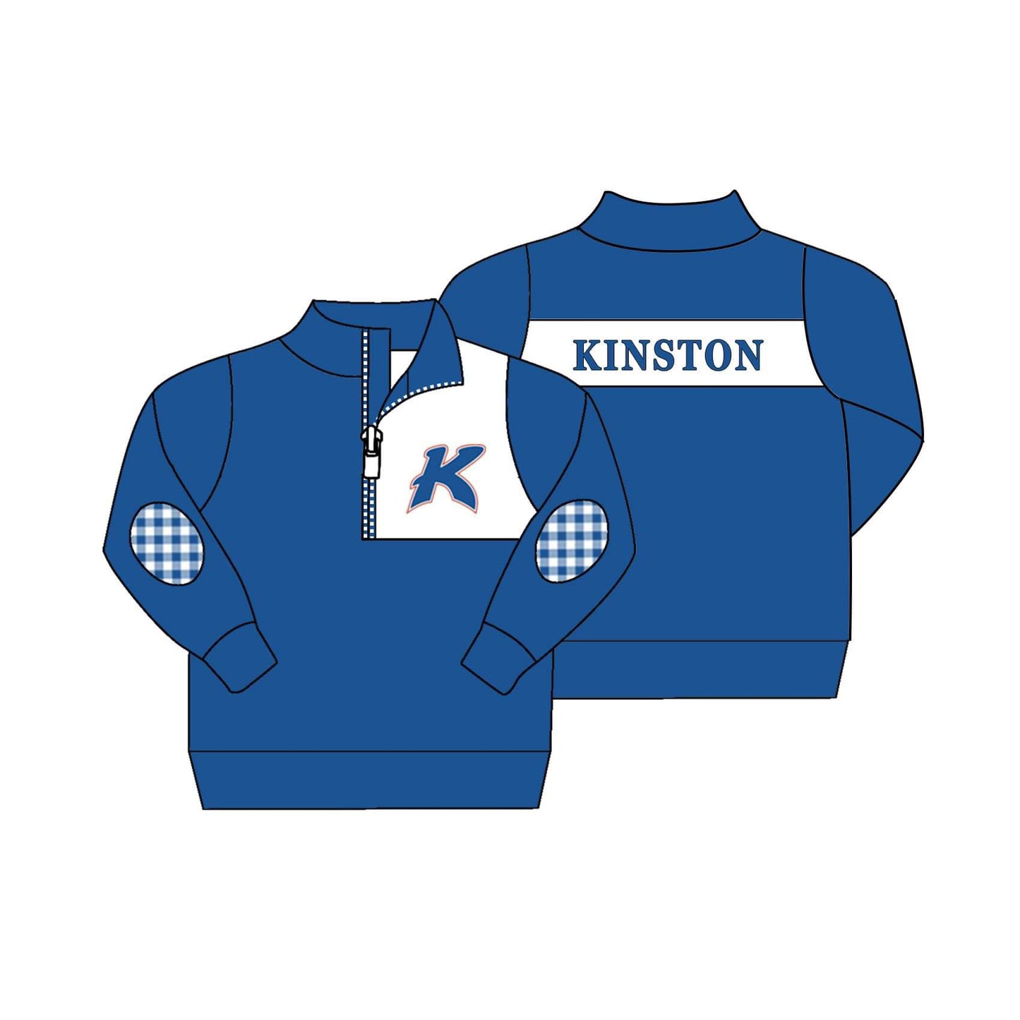 (Custom Design Preorder MOQ 5) Kinston Blue Print Boys Long Sleeve Zipper Tops