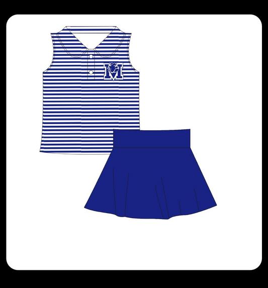 (Custom Design Preorder MOQ 5)  Team's M Top Blue Skirts Girls Summer Clothes Set