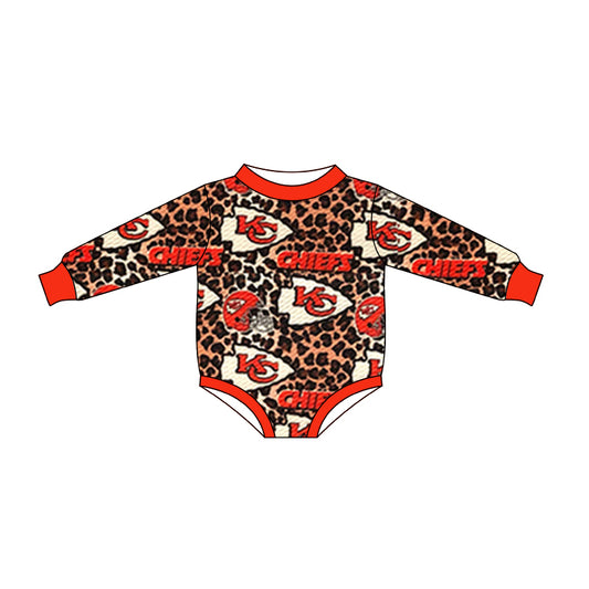 (Custom Design Preorder MOQ 5) Team's KC Leopard Print Baby Girls Fall Romper