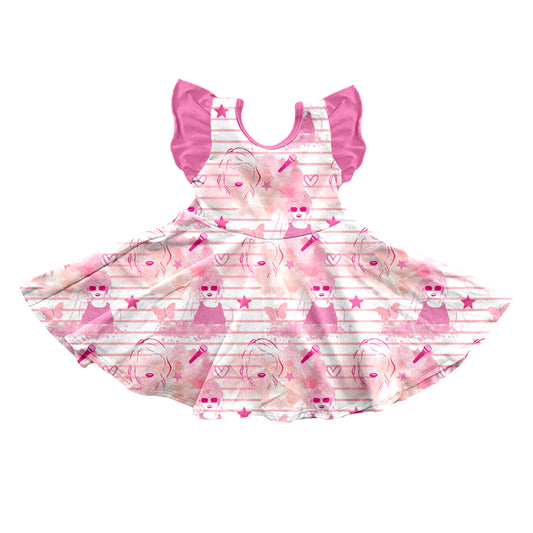 (Custom Design Preorder MOQ 5)  Pink Singer Swiftie Print Girls Knee Length Summer Dress