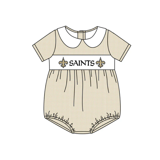 (Custom Design Preorder MOQ 5)  Team's SAINTS Print Baby Summer Zipper Romper