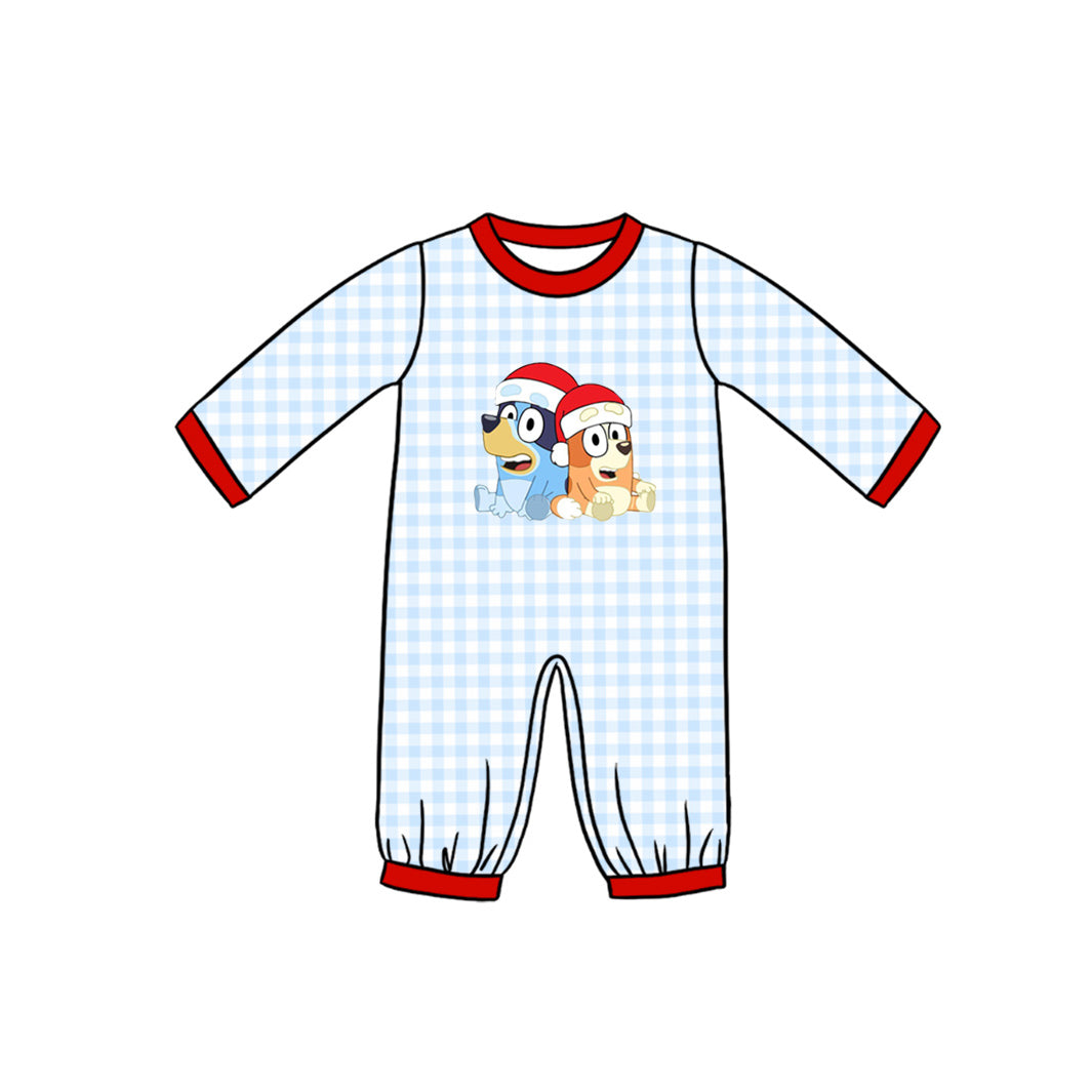 (Custom Design Preorder MOQ 5) Cartoon Dog Plaid Print Baby Boys Christmas Romper