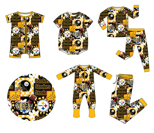 (Custom Design Preorder MOQ 20 Each Item)Team's Steelers Print Family Bamboo Matching Clothes
