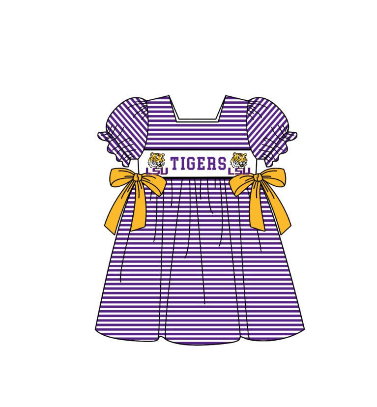 (Custom Design Preorder MOQ 5 Each Item) Team's LSU Tigers Print Kids Summer Matching Clothes Sibling Wear