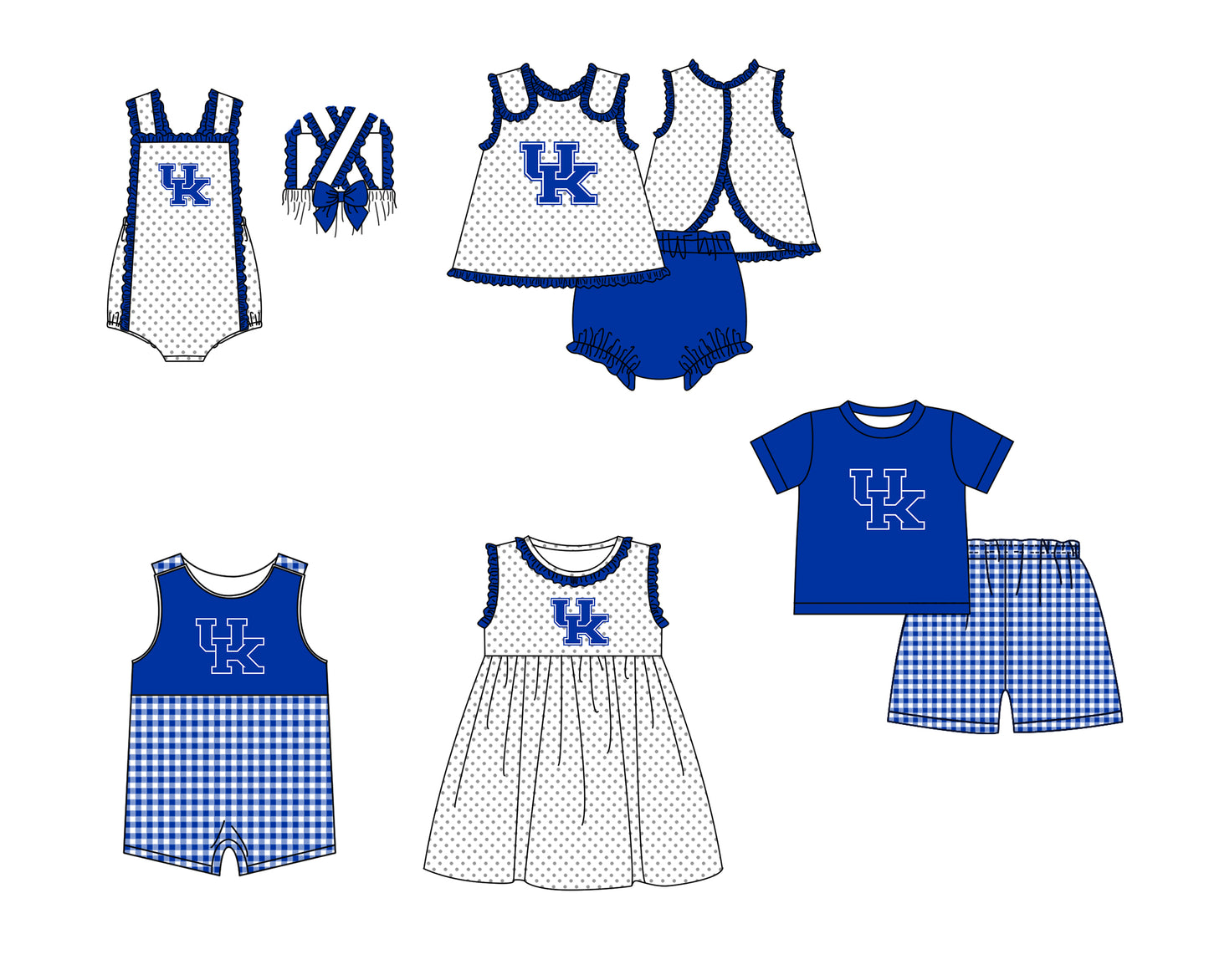 (Custom Design Preorder MOQ 5 Each Item) Team's Kentucky Print Kids Summer Matching Clothes Sibling Wear