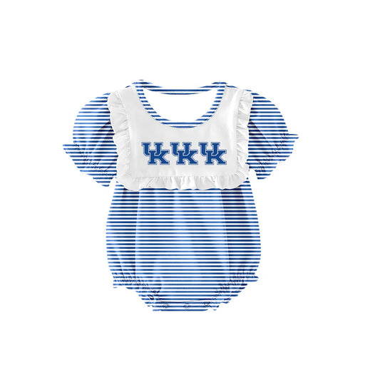 (Custom Design Preorder MOQ 5) Team's Kentucky Stripes Print Baby Girls Summer Bubble Romper