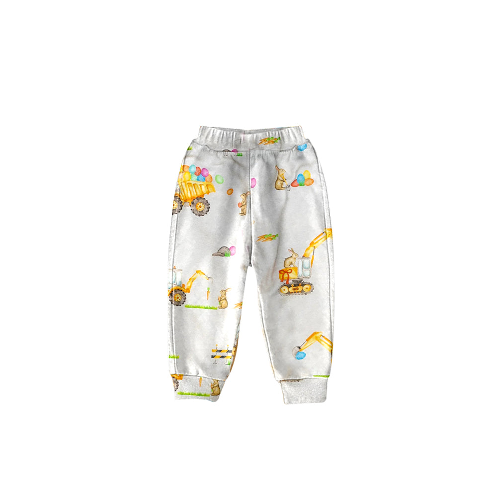 (Custom Design MOQ 5) NO.13 Construction Bunny Egg Print Kids Easter Pants