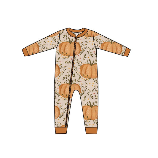 (Custom Design Preorder MOQ 5) NO.13 Pumpkin Print Baby Zip Romper