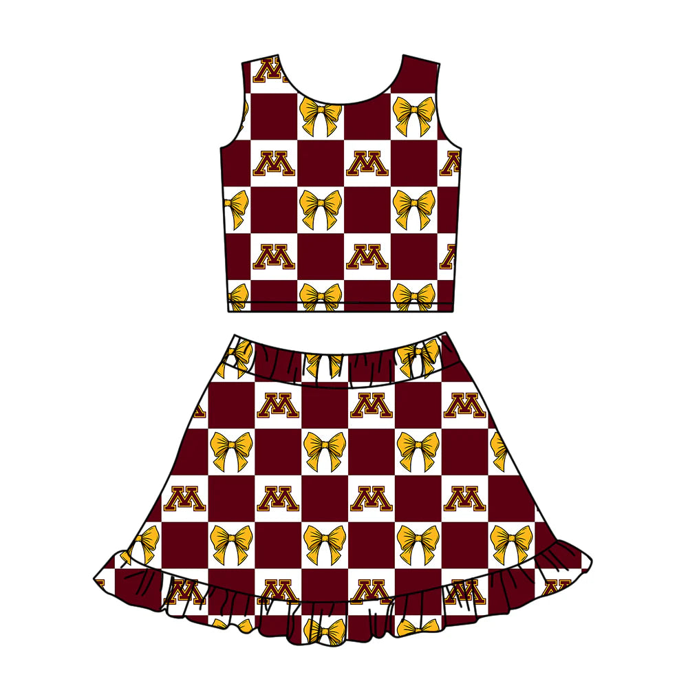 (Custom Design Preorder MOQ 5 Each Color) Team's Minnesota Bows Plaid Print Girls Summer Clothes Sisters Matching Wear