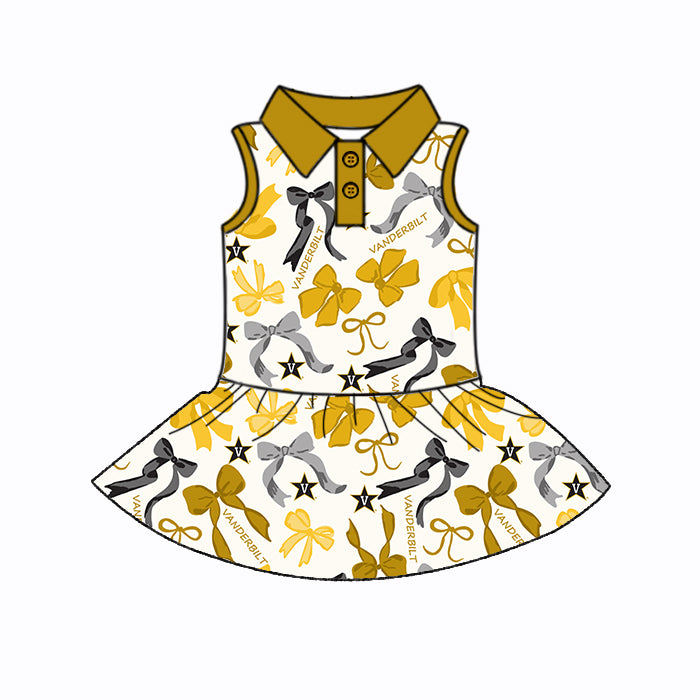 (Custom Design Preorder MOQ 5 Each Color) Team's VANDERBILT Bows Print Girls Summer Clothes Sisters Matching Wear