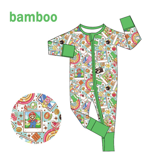 (Custom Design Preorder MOQ 20) Cartoon Games Character Print Baby Girls Long Sleeve Bamboo Sleeper Zipper Romper