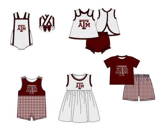 (Custom Design Preorder MOQ 5 Each Item) Team's Texas A&M Print Kids Summer Matching Clothes Sibling Wear