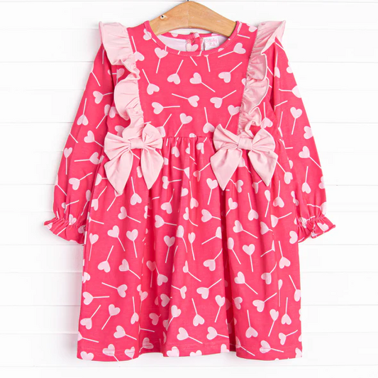 (Custom Design Preorder MOQ 5) Heart Print Girls Valentine's Day Knee Length Dress