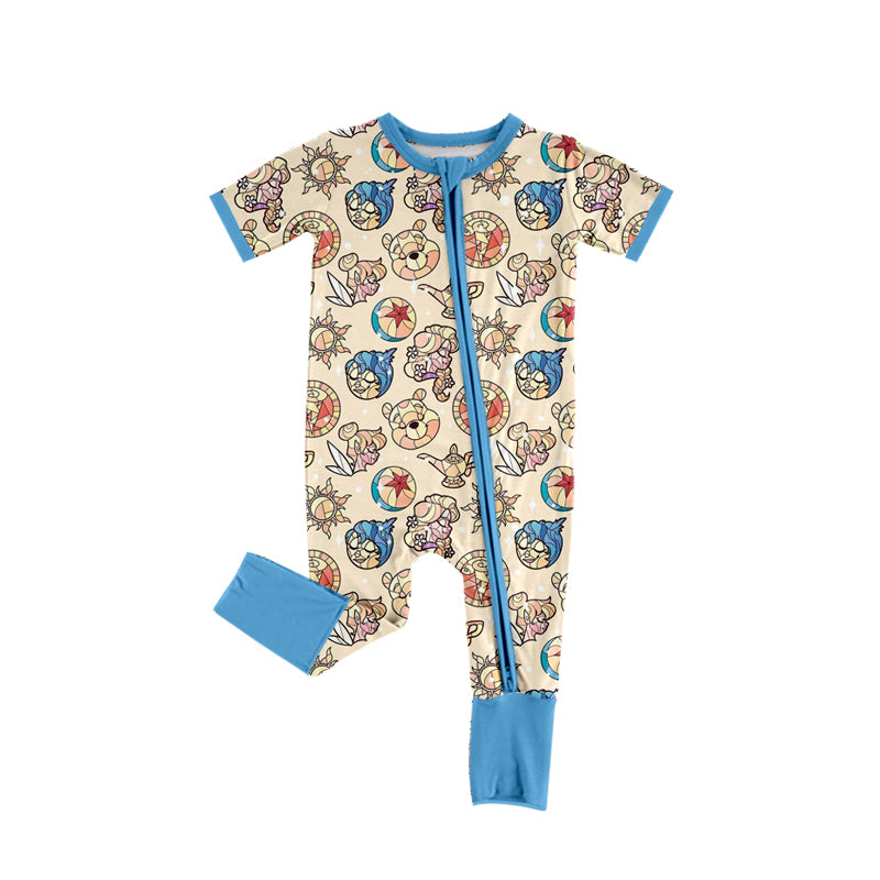 (Custom Design Preorder MOQ 5)  Cartoon Animals Print Baby Girls Bamboo Sleeper Zipper Romper