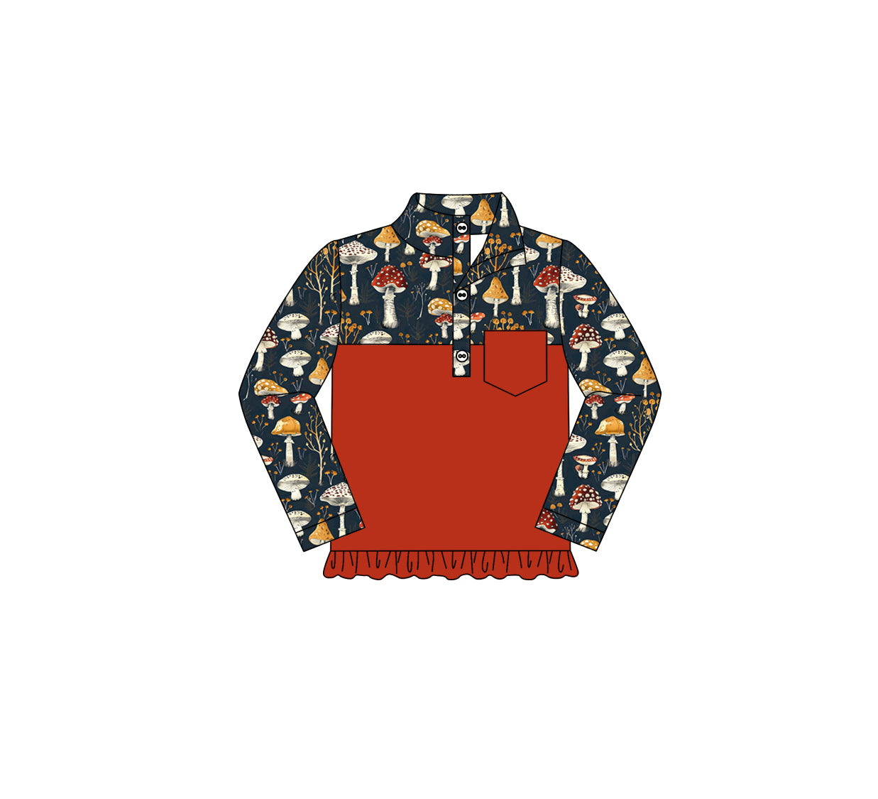(Custom Design Preorder MOQ 5) Mushroom Print Girls Fall Polo Top