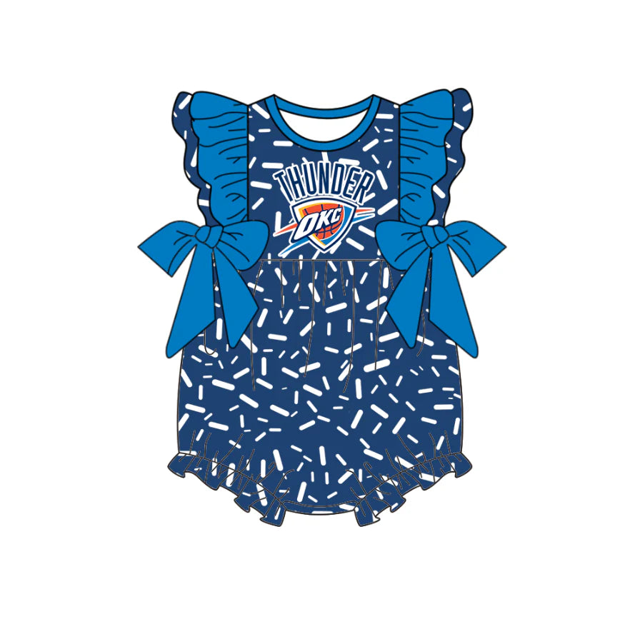 (Custom Design Preorder MOQ 5) Team's THUNDER Sprinkles Print Baby Girls Summer Romper