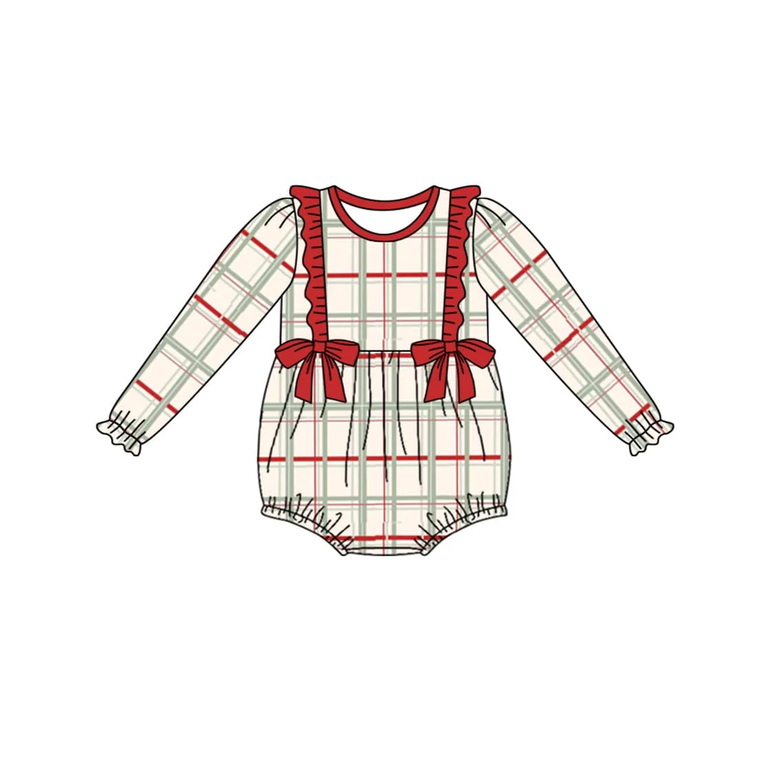 (Custom Design Preorder MOQ 5) Plaid Print Baby Girls Christmas Romper