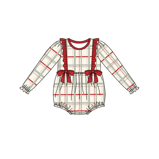 (Custom Design Preorder MOQ 5) Plaid Print Baby Girls Christmas Romper