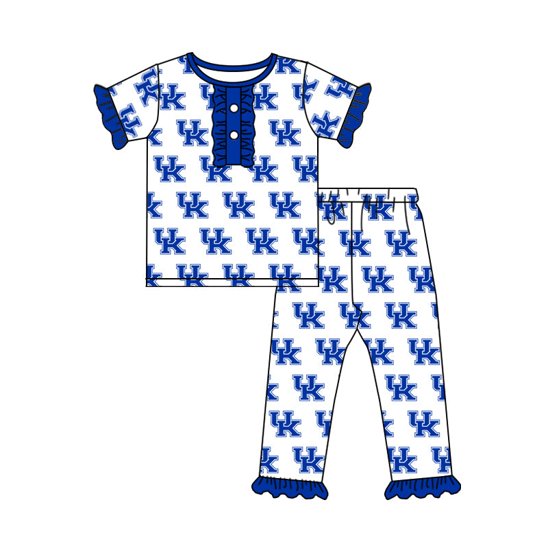 (Custom Design Preorder MOQ 5) Football Team's UK White Print Girls Pajamas Clothes Set