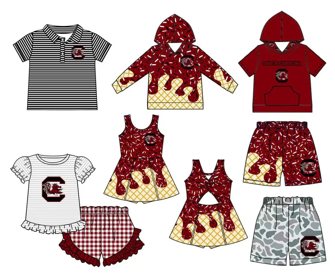 (Custom Design Preorder MOQ 5 Each Item)Team's Gamecock Print Girls Matching Clothes