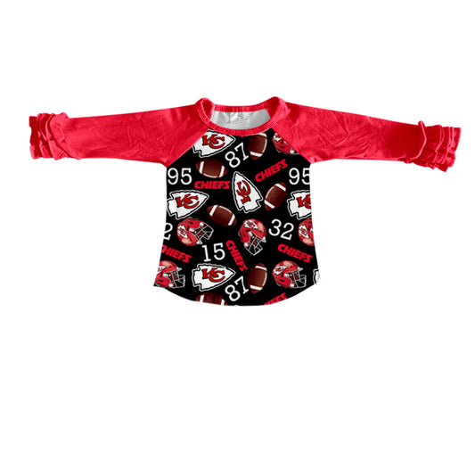 (Custom Design Preorder MOQ 5) Team's KC Red Black Print Girls Raglan sleeves Tee Shirts Top