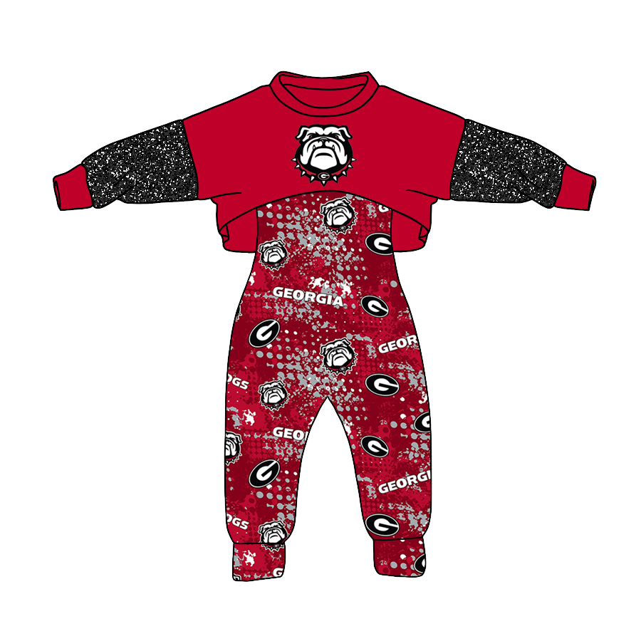 (Custom Design Preorder MOQ 5) Team's GEORGIA Print Jumpsuits Girls Fall Clothes Set