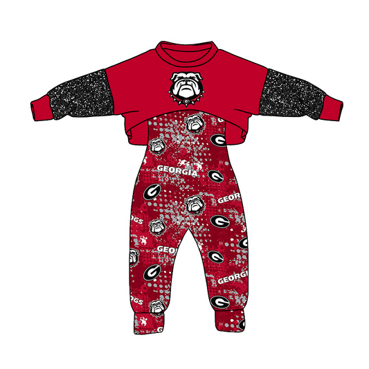 (Custom Design Preorder MOQ 5) Team's GEORGIA Print Jumpsuits Girls Fall Clothes Set