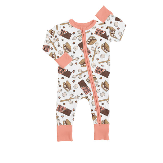 (Custom Design Preorder MOQ 5) NO.14 Chocolate Print Baby Zip Romper