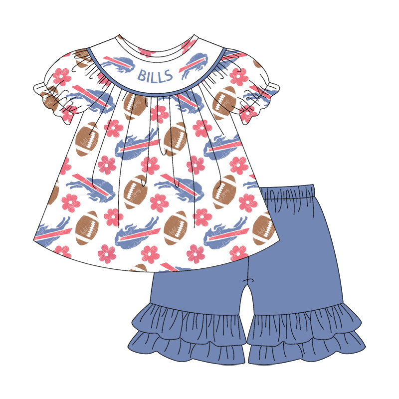 1.9(Custom Design Preorder MOQ 5 Each Design) Team's BILLS Print Kids Summer Matching Clothes Sibling Wear
