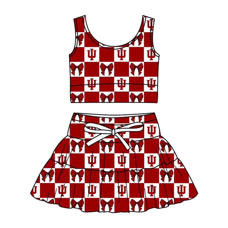 (Custom Design Preorder MOQ 5 Each Color) Team's Indiana Bows Plaid Print Girls Summer Clothes Sisters Matching Wear