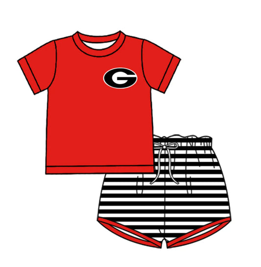 (Custom Design Preorder MOQ 5 Each Design) Team's Georgia Stripes Print Boys Summer Matching Clothes Brothers Wear
