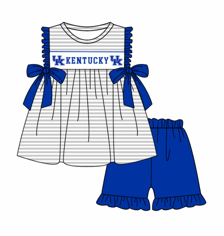 (Custom Design Preorder MOQ 5 Each Design) Team's Kentucky Print Kids Summer Matching Clothes Sibling Wear