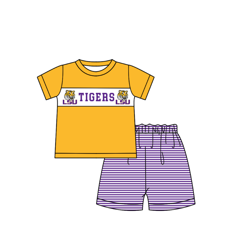 (Custom Design Preorder MOQ 5 Each Item) Team's LSU Tigers Print Kids Summer Matching Clothes Sibling Wear