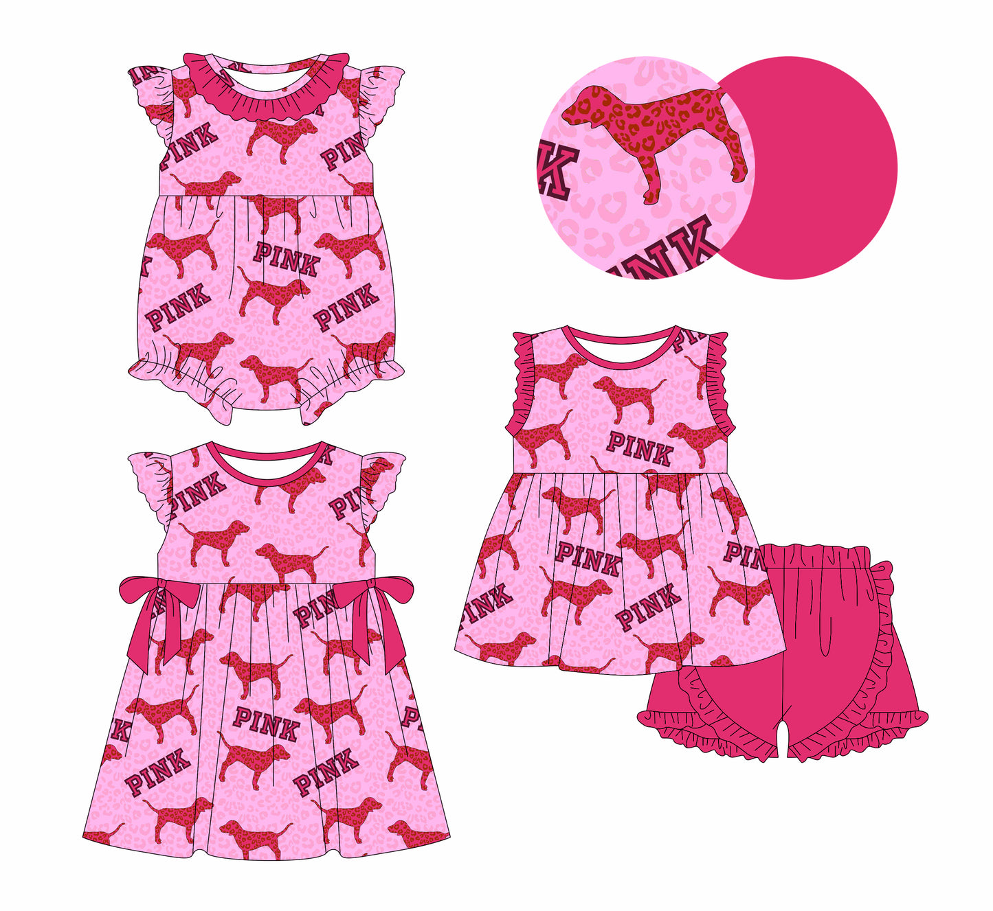 12.30(Custom Design Preorder MOQ 5 Each Design) Pink Leopard Dog Print Girls Summer Matching Clothes Sisters Wear